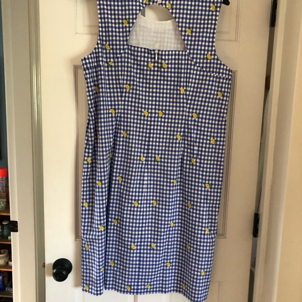 Talbots sleeveless gingham dress with lemon embroidered - Picture 3 of 4